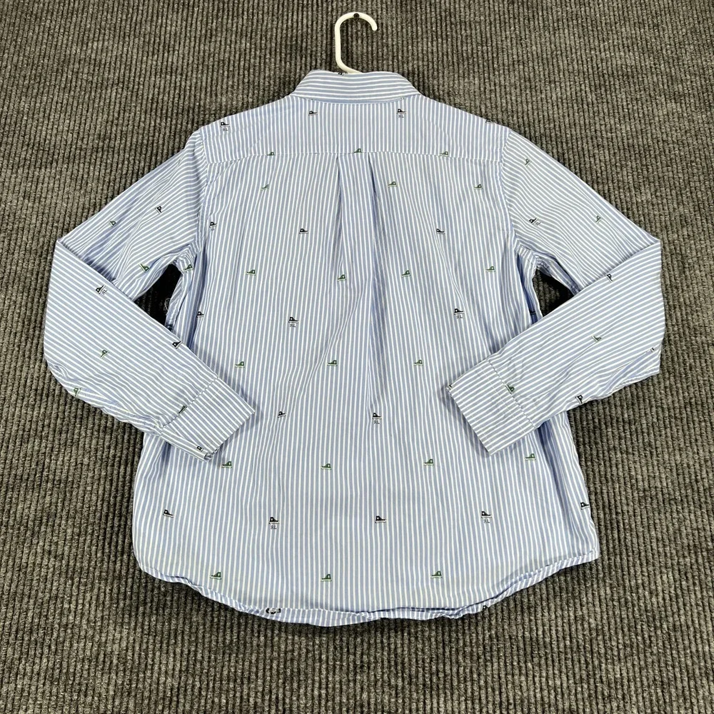 Ralph Lauren Shirt Boys Large 14-16 Blue White Striped Button Down Flag Preppy